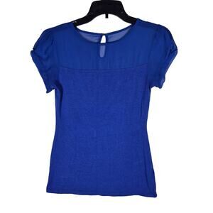 Express Blue Knit and Sheer Puff Sleeve Blouse Womens size XS